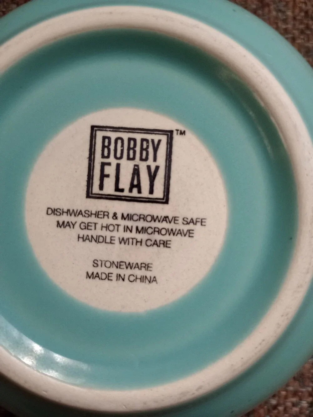 Bobby Flay Turquoise With Tan Rim Stoneware Soup/Cereal Bowls- Set of 4